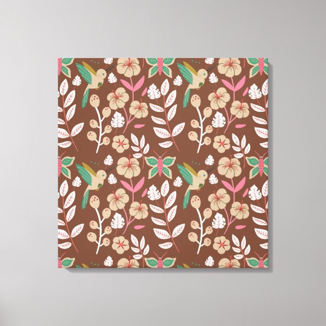 Floral seamless pattern flowers, leaves, butterfly canvas print (Front)