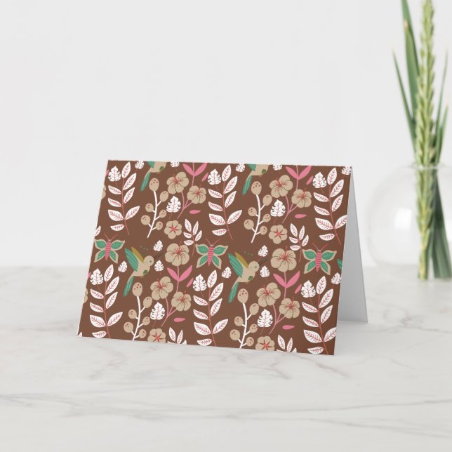 Floral seamless pattern flowers, leaves, butterfly card (Front)
