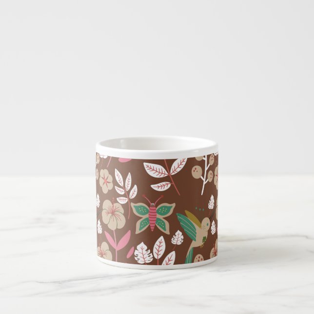 Floral seamless pattern flowers, leaves, butterfly espresso cup (Front)