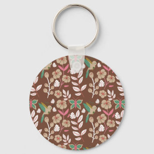 Floral seamless pattern flowers, leaves, butterfly key ring