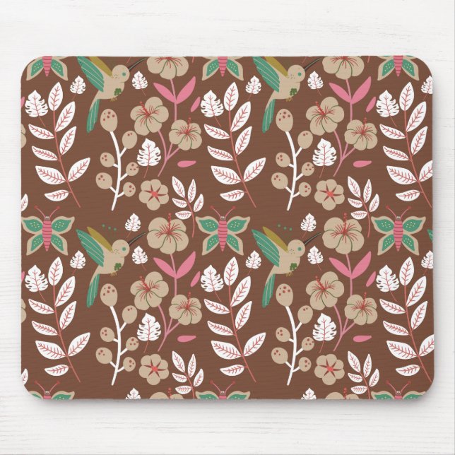 Floral seamless pattern flowers, leaves, butterfly mouse mat (Front)