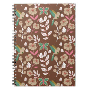 Floral seamless pattern flowers, leaves, butterfly notebook