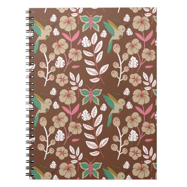 Floral seamless pattern flowers, leaves, butterfly notebook (Front)