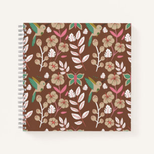Floral seamless pattern flowers, leaves, butterfly notebook