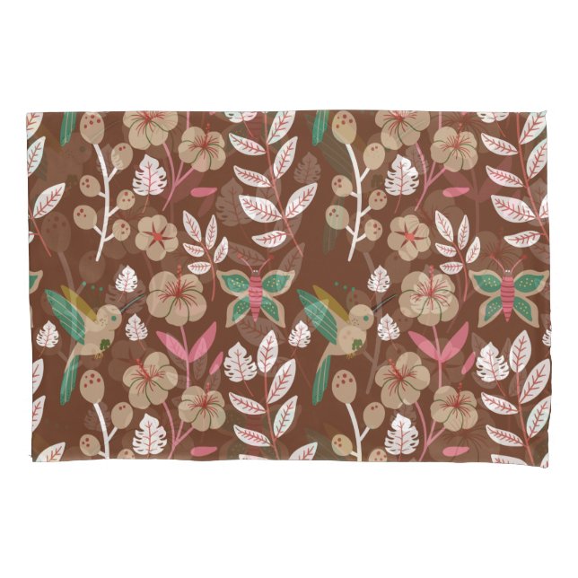 Floral seamless pattern flowers, leaves, butterfly pillowcase (Front-Left)