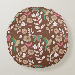 Floral seamless pattern flowers, leaves, butterfly round cushion