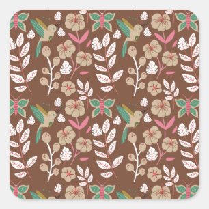 Floral seamless pattern flowers, leaves, butterfly square sticker
