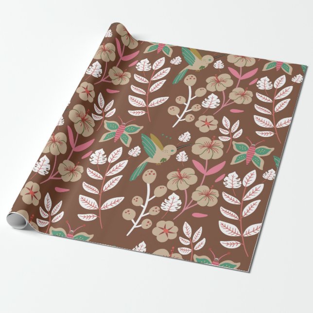 Floral seamless pattern flowers, leaves, butterfly wrapping paper (Unrolled)