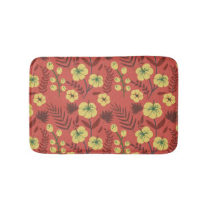 Floral seamless pattern flowers yellow and red bath mat