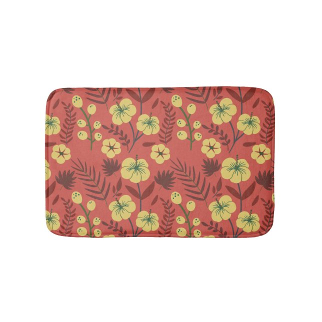 Floral seamless pattern flowers yellow and red bath mat (Front)