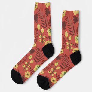 Floral seamless pattern flowers yellow and red jig socks