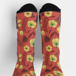 Floral seamless pattern flowers yellow and red jig socks