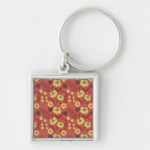 Floral seamless pattern flowers yellow and red key ring