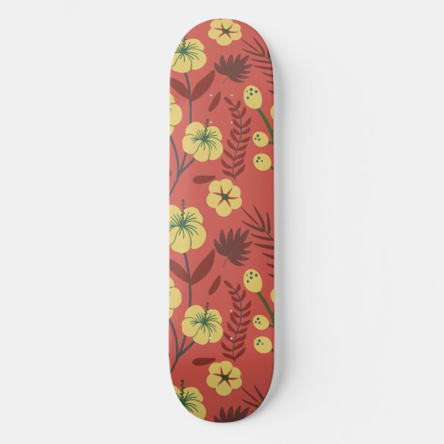 Floral seamless pattern flowers yellow and red skateboard (Front)