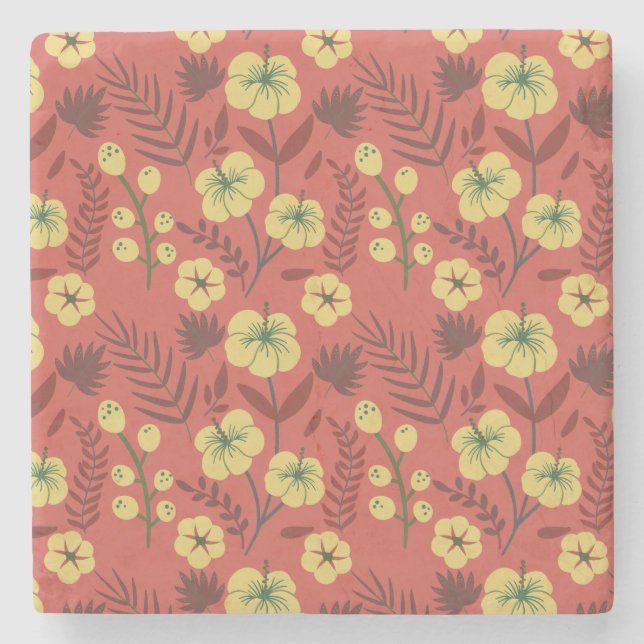 Floral seamless pattern flowers yellow and red stone coaster (Front)