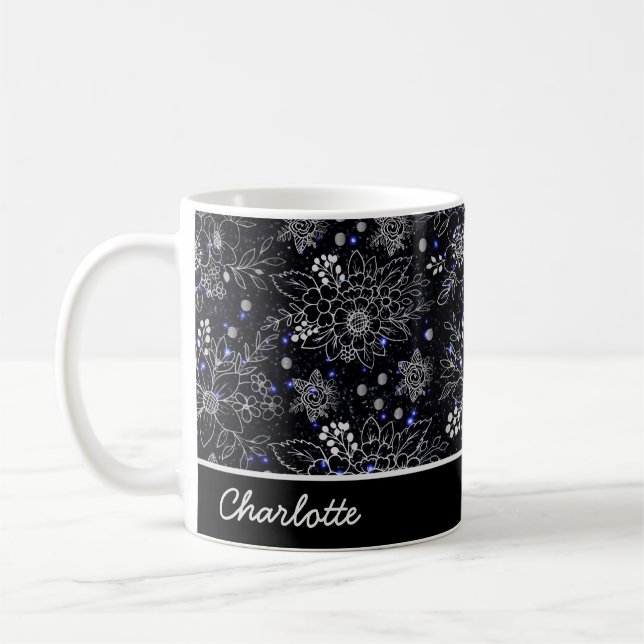 Floral seamless pattern galaxy personalised name  coffee mug (Left)