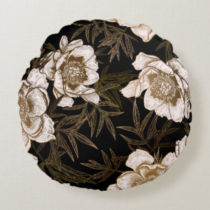 Floral seamless pattern. Garden flowers peonies an Round Cushion