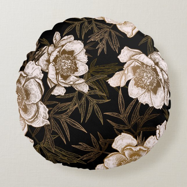 Floral seamless pattern. Garden flowers peonies an Round Cushion (Front)