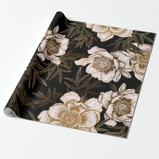 Floral seamless pattern. Garden flowers peonies an Wrapping Paper (Unrolled)