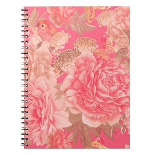 Floral seamless pattern. Garden flowers pink peoni Notebook