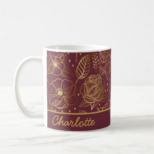 Floral seamless pattern gold flowers personalised coffee mug