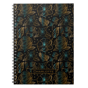 Floral seamless pattern gold personalised name notebook