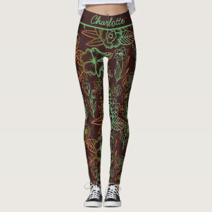 Floral seamless pattern greenery personalised name leggings