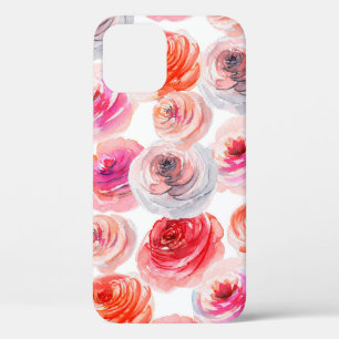 Floral seamless pattern of watercolor red,white an iPhone 12 case