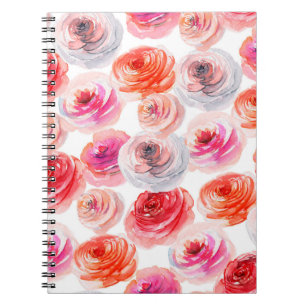 Floral seamless pattern of watercolor red,white notebook