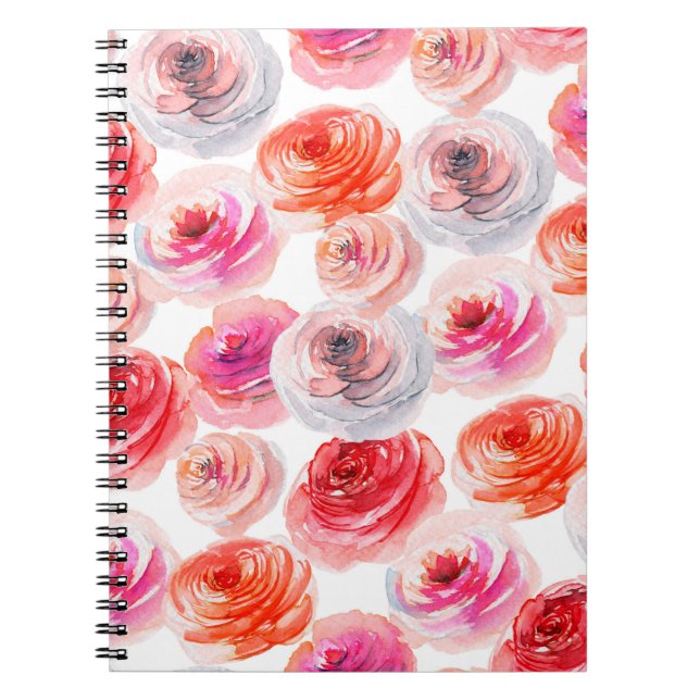 Floral seamless pattern of watercolor red,white notebook (Front)