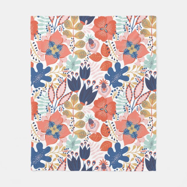 Floral seamless pattern on white. Abstract backgro Fleece Blanket (Front)