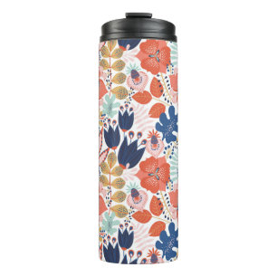 Floral seamless pattern on white. Abstract backgro Thermal Tumbler