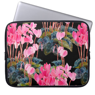 Floral seamless pattern. Pink cyclamen isolated on Laptop Sleeve