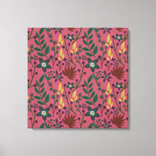 Floral seamless pattern pink flowers leaves branch canvas print