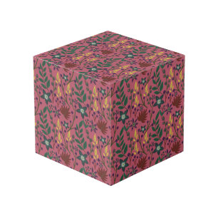 Floral seamless pattern pink flowers leaves branch cube