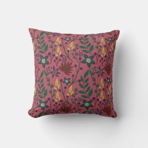 Floral seamless pattern pink flowers leaves branch cushion