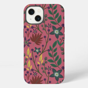 Floral seamless pattern pink flowers leaves branch iPhone 13 case