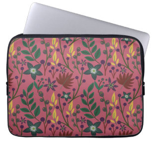 Floral seamless pattern pink flowers leaves branch laptop sleeve