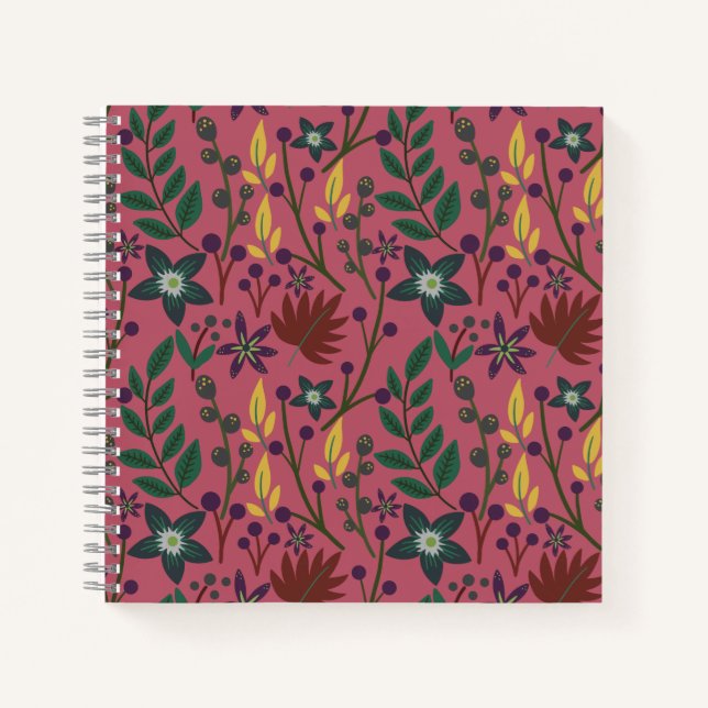 Floral seamless pattern pink flowers leaves branch notebook (Front)