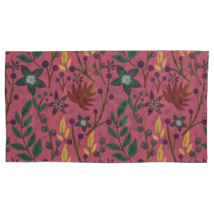 Floral seamless pattern pink flowers leaves branch pillowcase