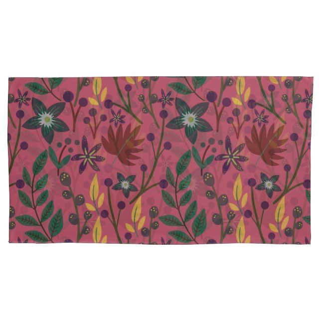 Floral seamless pattern pink flowers leaves branch pillowcase (Front-Left)