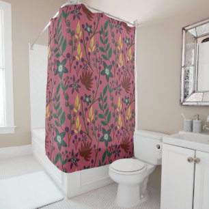 Floral seamless pattern pink flowers leaves branch shower curtain