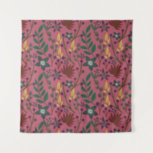 Floral seamless pattern pink flowers leaves branch tapestry