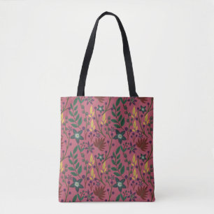 Floral seamless pattern pink flowers leaves branch tote bag