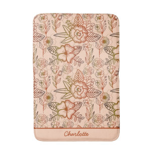 Floral seamless pattern pink personalised name bath mat