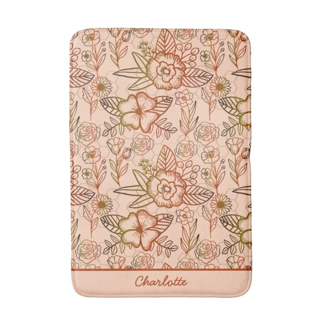 Floral seamless pattern pink personalised name  bath mat (Front Vertical)
