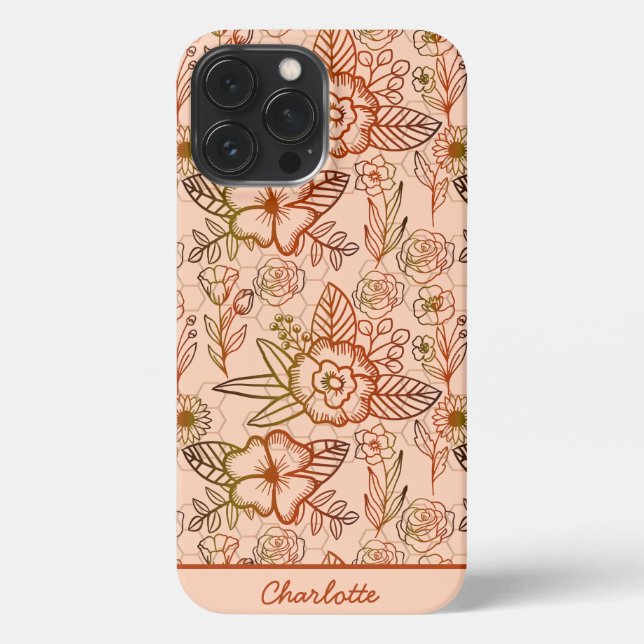 Floral seamless pattern pink personalised name iPhone case (Back)