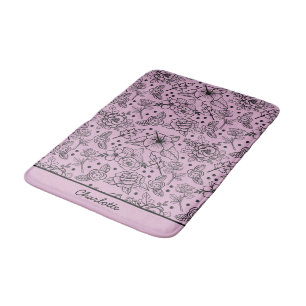 Floral seamless pattern purple personalised name bath mat