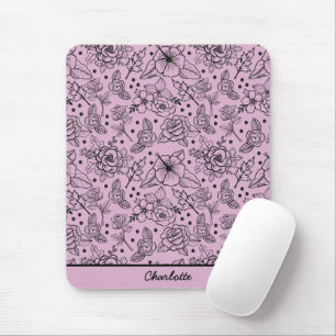Floral seamless pattern purple personalised name mouse mat