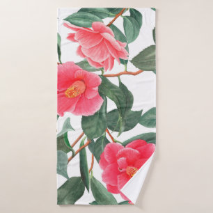 Floral seamless pattern, red camellia flowers with bath towel